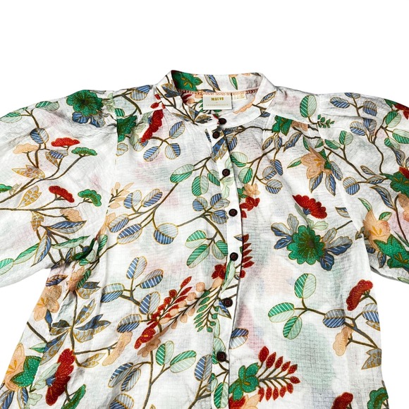 Maeve Tops - Maeve Anthropologie Floral Puff Sleeve Button Down Blouse White Multi Size 4